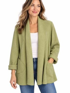 Cut Loose Women’s S/M Boiled Wool Open Front Coat Jacket Sage Green USA